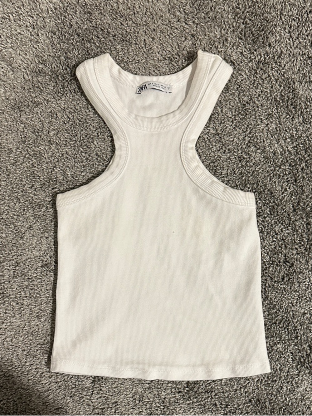 Zara White Ribbed High-Neck Tank